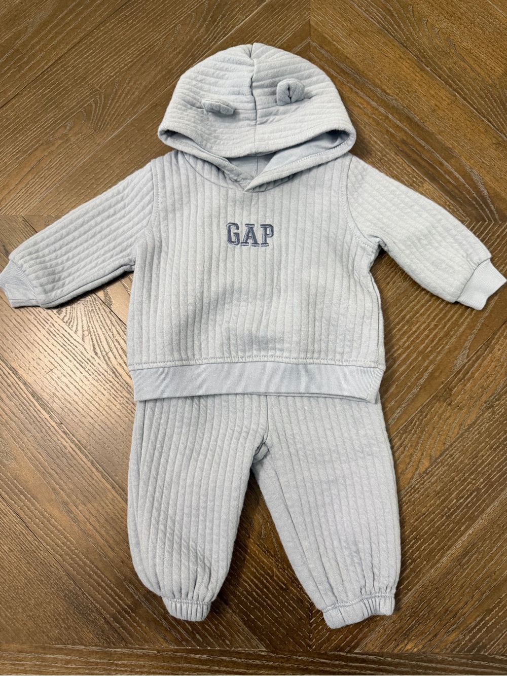 GAP Baby Powder Blue Quilted Hoodie & Jogger Set